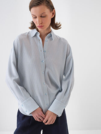 Mavi Oversize Tencel Gömlek