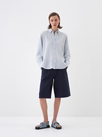 Mavi Oversize Tencel Gömlek