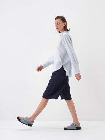Mavi Oversize Tencel Gömlek