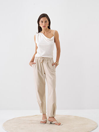Naturel Slim Fit Keten Bluz
