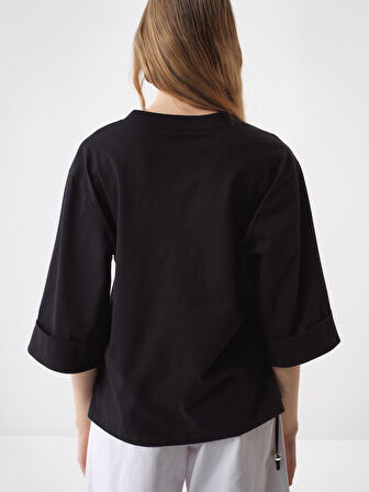 Siyah Oversize Pamuklu Bluz