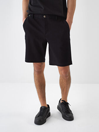 Siyah Slim Fit Pamuklu Şort