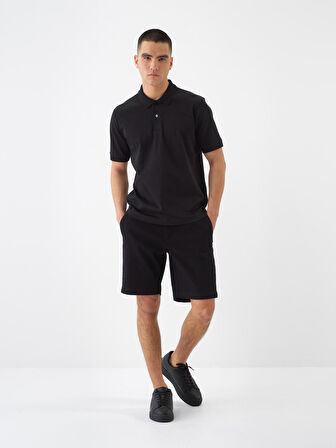 Siyah Slim Fit Pamuklu Şort