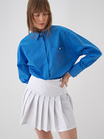 Mavi Oversize Pamuklu Gömlek