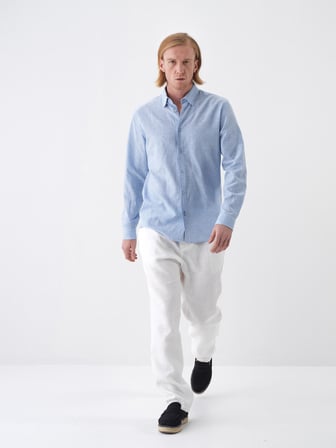 Mavi Regular Fit Keten Gömlek