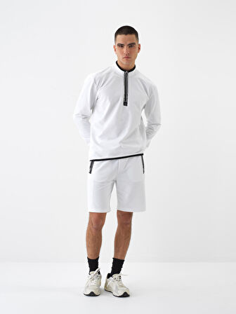 Beyaz Slim Fit Pamuklu Sweatshirt