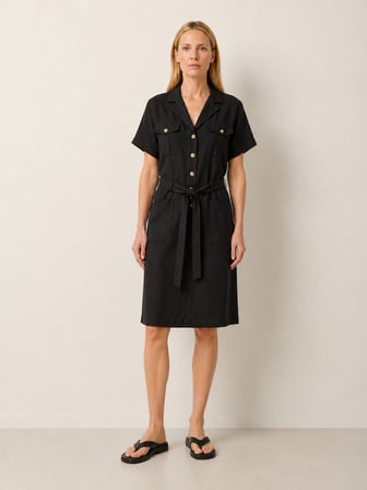 Xint Siyah %100 Keten Regular Fit Elbise