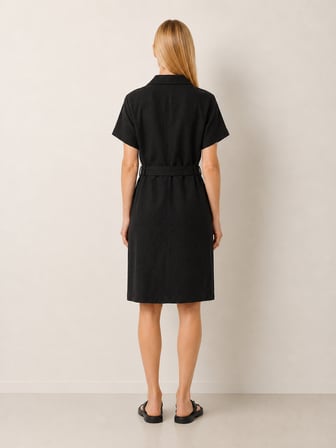 Xint Siyah %100 Keten Regular Fit Elbise