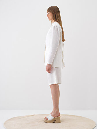 Beyaz Oversize Keten Şort