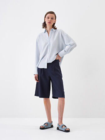 Lacivert Oversize Keten Şort