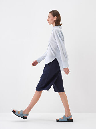 Lacivert Oversize Keten Şort