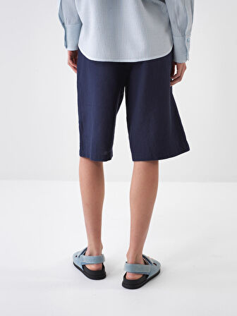 Lacivert Oversize Keten Şort