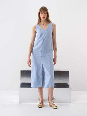 Mavi Regular Fit Keten Elbise