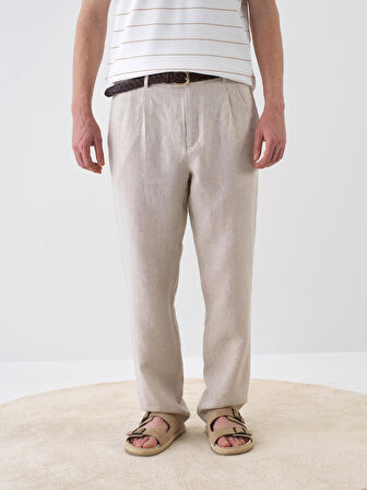 Naturel Regular Fit Keten Pantolon