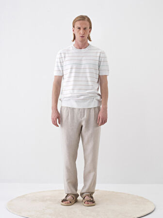 Naturel Regular Fit Keten Pantolon