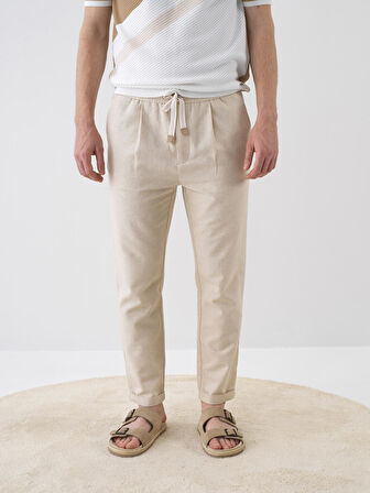 Naturel Slim Fit Keten Jogger Pantolon