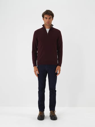 Xint Bordo Pamuk Dokulu Regular Fit Kazak