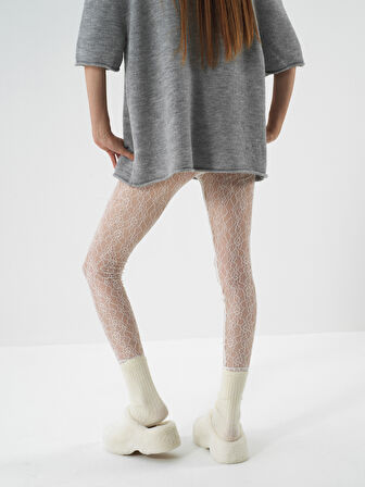 Xint Ekru İnce Dantel Detaylı Slim Fit Tayt