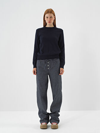 Xint Lacivert Pamuk Dokulu Oversize Kazak