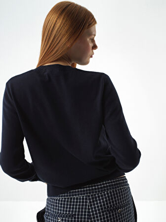 Xint Lacivert Pamuk Dokulu Oversize Kazak