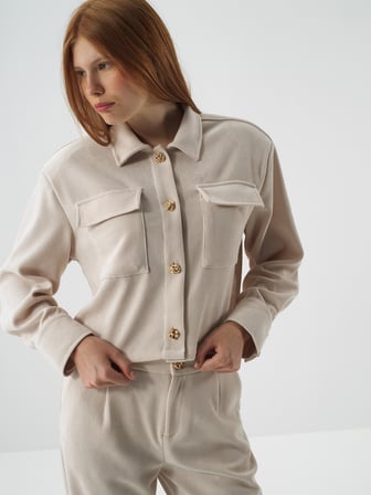 Xint Bej Lüks Dokulu Soft Kadife Regular Fit Ceket