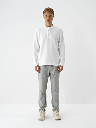 Xint Ekru Pamuk Dokulu Regular Fit Uzun Kollu Tişört