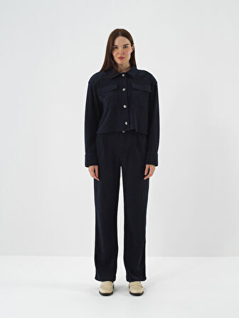 Xint Lacivert Lüks Dokulu Soft Kadife Regular Fit Pantolon