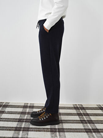 Xint Lacivert Lüks Dokulu Soft Kadife Slim Fit Sweat Pantolon