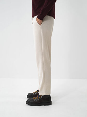 Xint Bej Lüks Dokulu Soft Kadife Slim Fit Sweat Pantolon