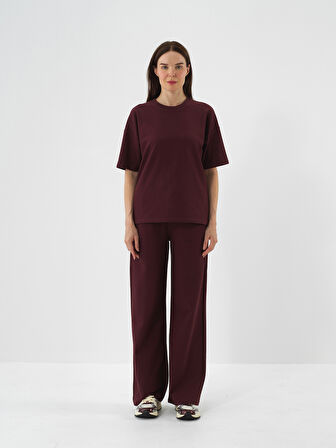 Xint Bordo Pamuk Dokulu Oversize Sweat Pantolon