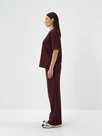 Xint Bordo Pamuk Dokulu Oversize Sweat Pantolon