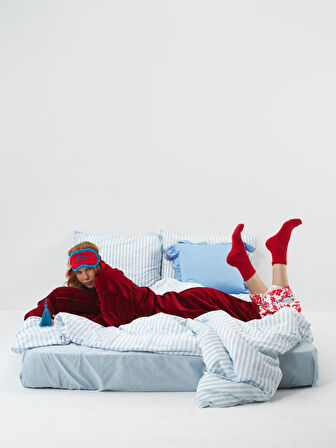 Xint Kırmızı Lüks Dokulu Soft Kadife Oversize Sabahlık