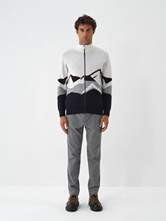 Xint Lacivert Doğal Yün Dokulu Regular Fit Hırka