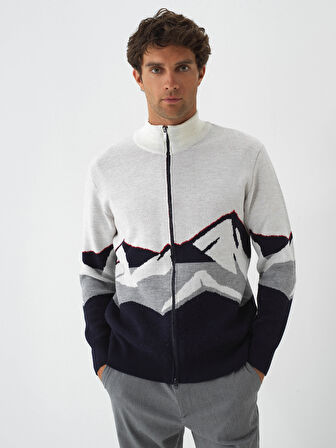 Xint Lacivert Doğal Yün Dokulu Regular Fit Hırka