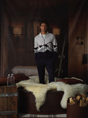 Xint Lacivert Doğal Yün Dokulu Regular Fit Hırka