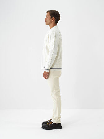 Xint Ekru Doğal Yün Dokulu Regular Fit Hırka