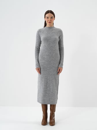 Xint Gri Yumuşak Dokulu Oversize Elbise