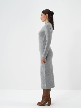 Xint Gri Yumuşak Dokulu Oversize Elbise