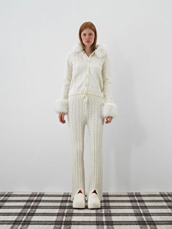 Xint Ekru Doğal Yün Dokulu Oversize Ceket