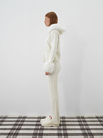 Xint Ekru Doğal Yün Dokulu Oversize Ceket