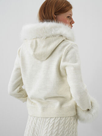 Xint Ekru Doğal Yün Dokulu Oversize Ceket