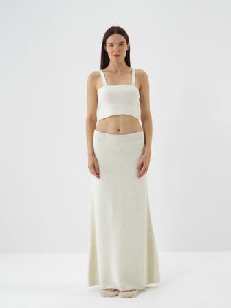 Xint Ekru Doğal Yün Dokulu Slim Fit Crop