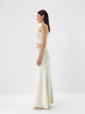 Xint Ekru Doğal Yün Dokulu Slim Fit Crop