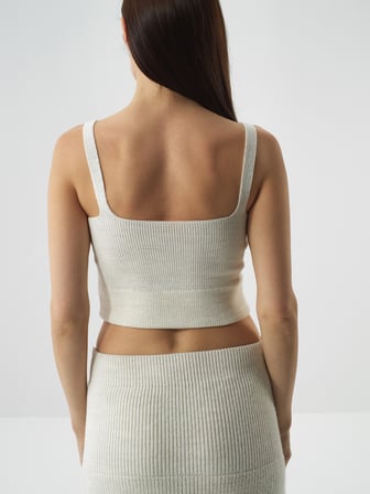 Xint Ekru Doğal Yün Dokulu Slim Fit Crop