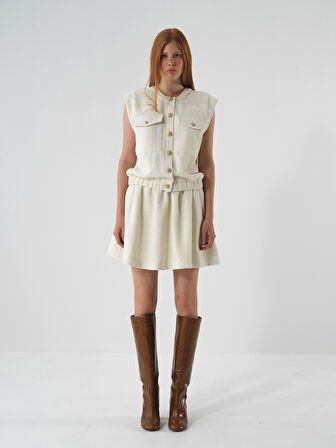 Xint Ekru Işıltılı Lurex Detaylı Oversize Yelek