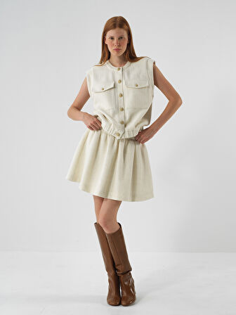 Xint Ekru Işıltılı Lurex Detaylı Oversize Etek