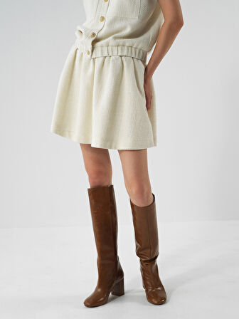 Xint Ekru Işıltılı Lurex Detaylı Oversize Etek