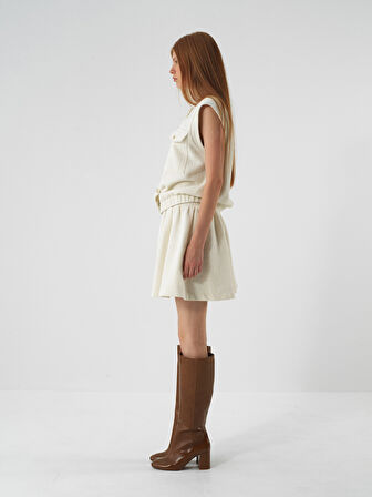 Xint Ekru Işıltılı Lurex Detaylı Oversize Etek