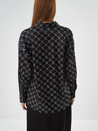 Xint Siyah İpeksi Saten Oversize Gömlek