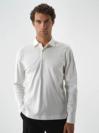 Xint Ekru Lüks Merserize Dokulu Regular Fit Uzun Kollu Tişört